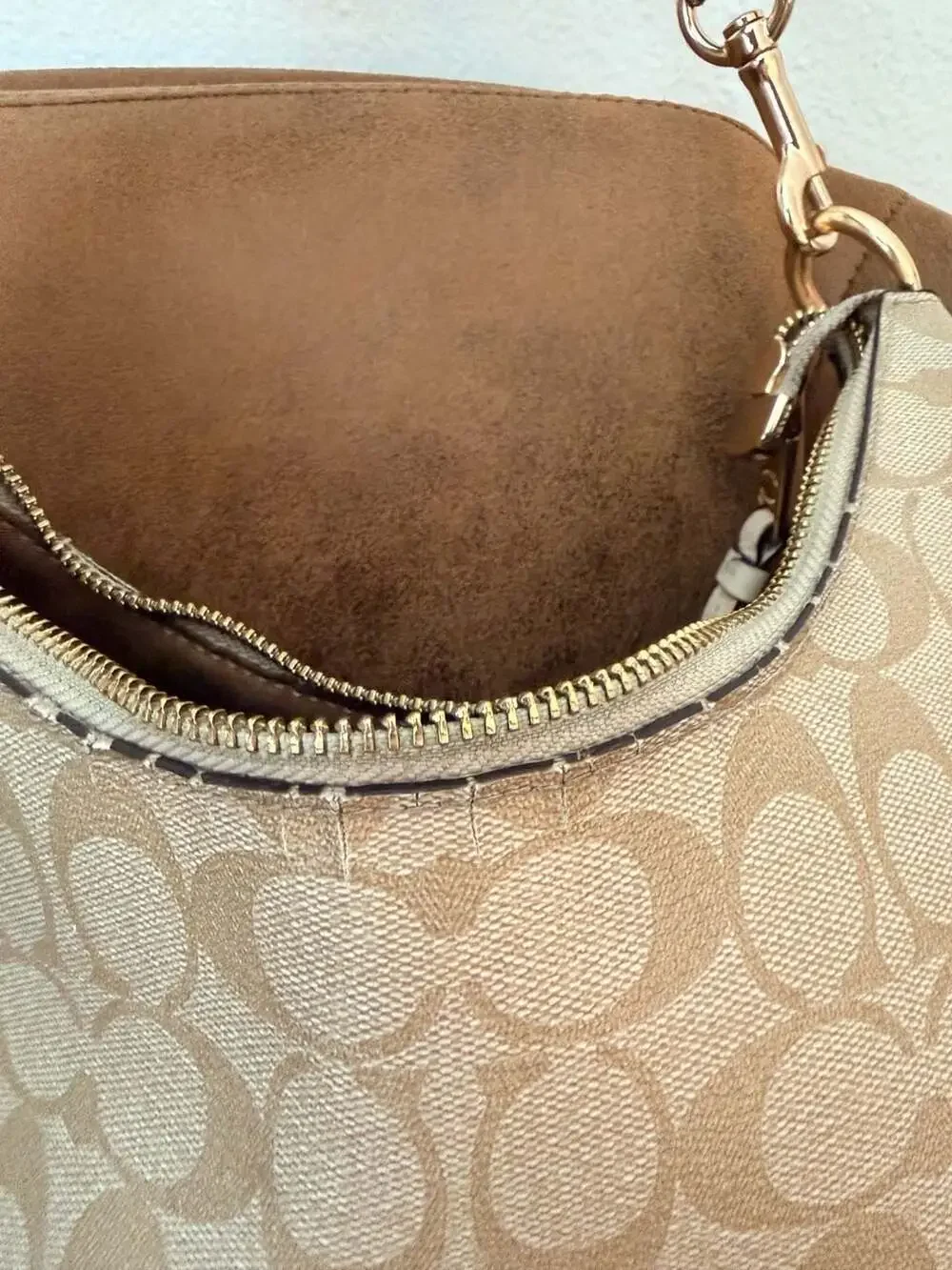 Coach Jules Hobo Signature Canvas Beige Leather Shoulder Bag Braid Strap